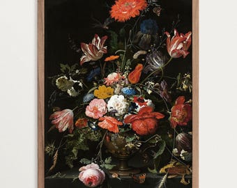 Moody Flower Wall Art – Dark Academia Decor, Vintage Still Life Print, Baroque Bouquet Print