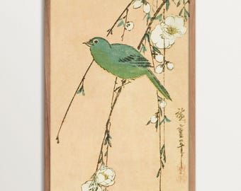 Chinoiserie Bird Wall Art – Vintage Japanese Print with Cherry Blossoms, Wabi Sabi Home Decor, Antique Poster