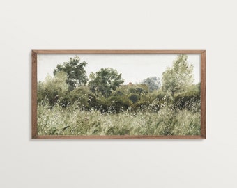 Country Painting Print – Oat Field | Vintage Landscape Print | Panoramic Wall Art