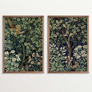 Conjunto de impresiones de William Morris, arte mural botánico melancólico, tapiz vintage, decoración forestal de Dark Academia, arte mural floral antiguo, impresiones de naturaleza