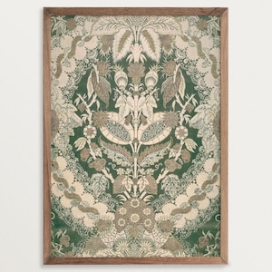 Muted Green Tapestry Wall Art Print | Vintage Textile | Modern Farmhouse