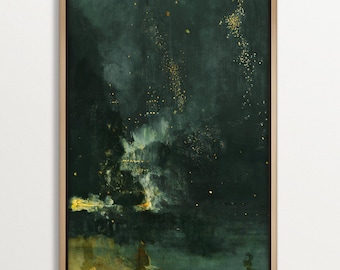 Moody Canvas Wall Art | Dark Academia Night Sky Painting | Framed Elegant Home Decor for Sophisticated Interiors