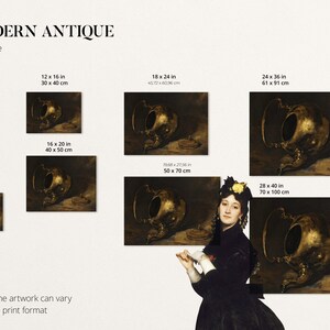Size guide from Modern Antique Prints with the available size options for the art print.