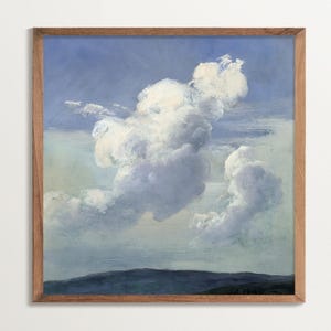 Quadratischer Wolken Kunstdruck - Großes Poster Himmel mit wogenden Wolken, Blau und Pastell Wandbild, Vintage-Landschaft Kunst