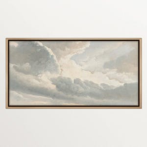 Framed Panoramic Cloud Canvas Print, Serene Sky Art, Atmospheric Landscape Wall Decor for Vintage and Modern Interiors