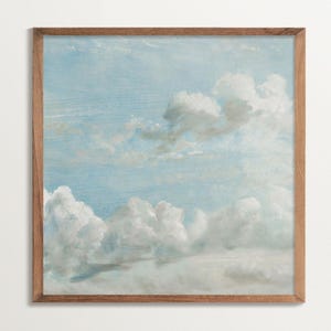 Quadratisches Wolken Poster – Vintage Himmel Kunstdruck mit pastellblauen Wolken, Ruhige Wanddeko für Schlafzimmer oder Flur