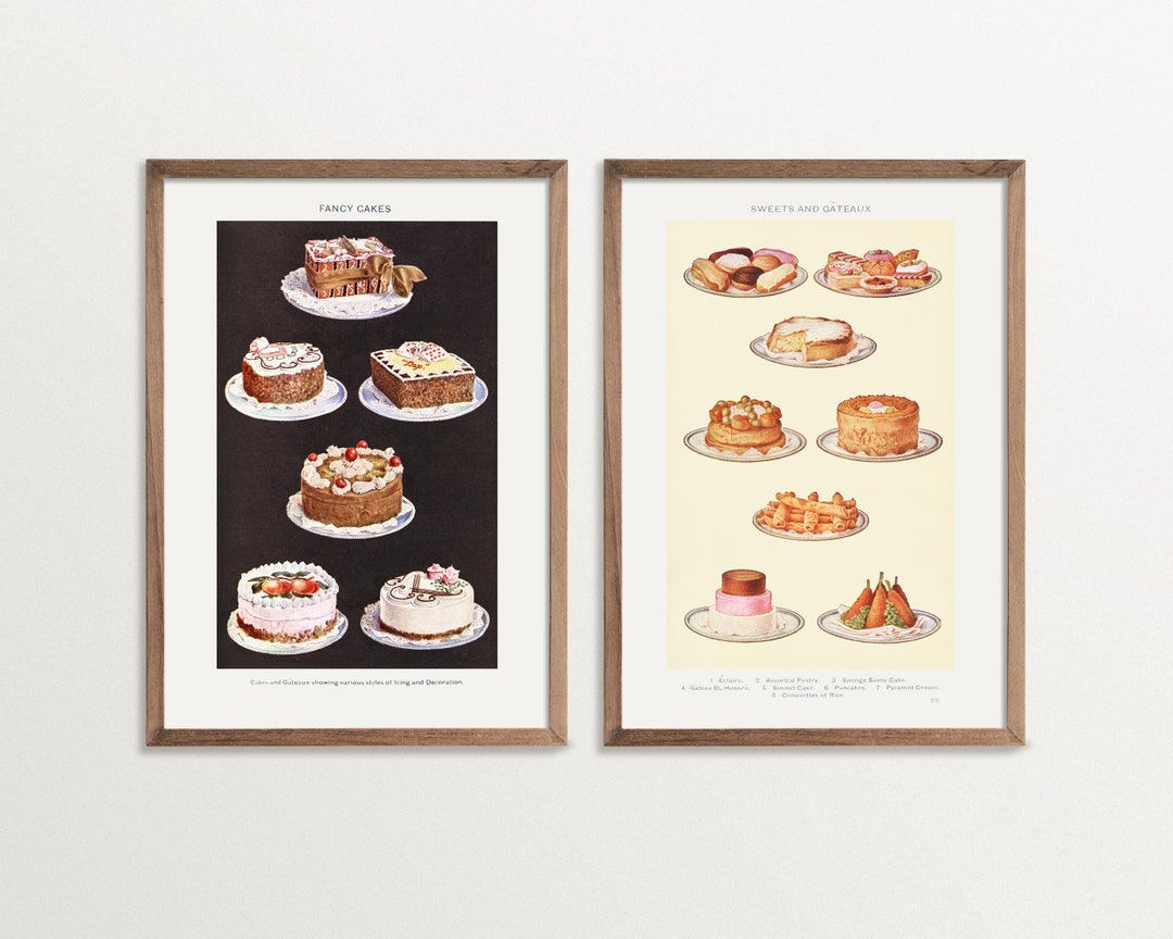 mega retro kitchen gallery wall art set of 90,... Vintage Kitchen Gallery Wall Prints, Retro Wall Art, Cake Print - Etsy