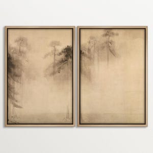 Wabi Sabi Kiefern-Wandbild – Japanischer Minimalismus im 2er Set, Leinwanddrucke mit Bäumen, Ruhige Naturdeko für Wohnzimmer & Schlafzimmer