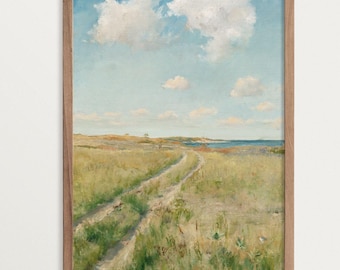 French Country Meadow Painting Print – Coastal Landscape Wall Art