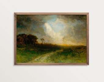 Landscape Painting Print | Vintage Country Farmhouse Decor | Rustic Oil Painting Print