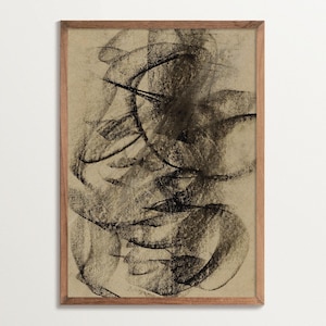 Wabi Sabi Abstrakter Kunstdruck – Japandi Poster mit Kohlestruktur, Minimalistische Wandkunst für ruhige moderne Räume
