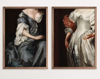 Elegantes Barock Porträt-Set – Dark Academia Diptych Bilderset, Moody Wandkunst, Antik-Inspirierte Drucke für Klassische Deko