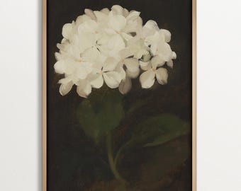 Hydrangea Canvas Wall Art, White Flower Botanical Print, Large Framed Floral Artwork