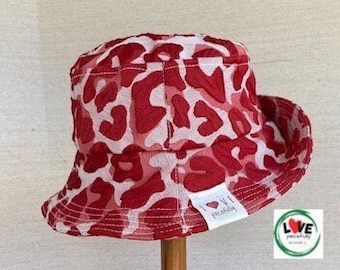 Large Bucket Hat, Unique Red Leopard Print, Reversible Animal Print Cap, Handmade & Upcycled, Festival Hat, Cool One of a Kind Street Wear