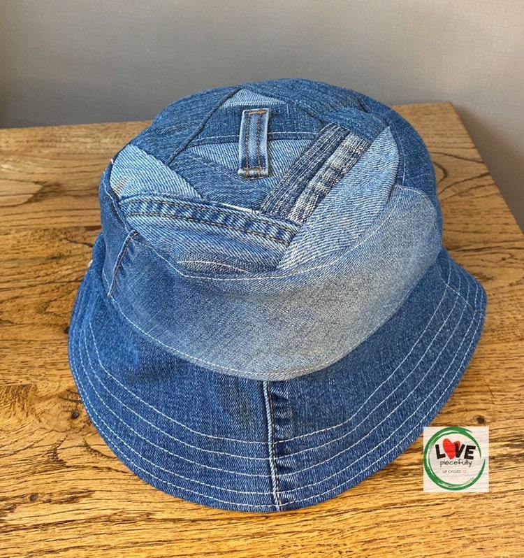 Denim Bucket Hat Patchwork Upcycle Jeans Reversible to Plaid - Etsy