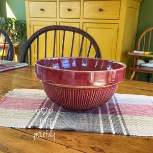 Large heirloom stoneware bowl, vintage farmhouse style mixing bowl, beautiful texture rose color, retro kitchen decor piece, heavy 9.5" dia