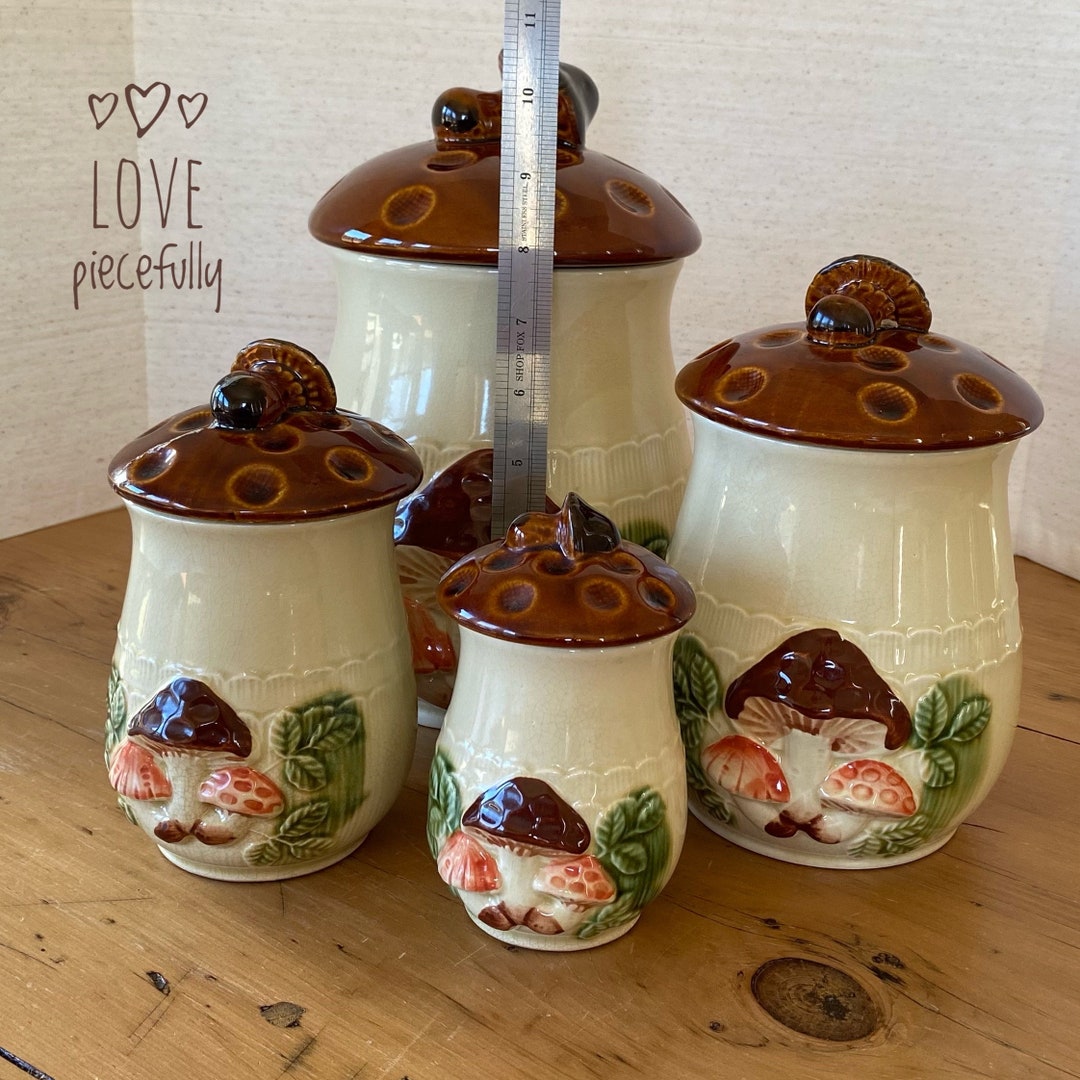 Mushroom Kitchen Canister Set of 4, Fair Condition Empress by Haruta