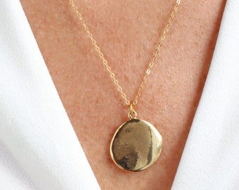 Gold pendant necklace, stacking necklace, minimalist pendant necklace, 14K gold filled chain, gold coin necklace, gift for her, Christmas