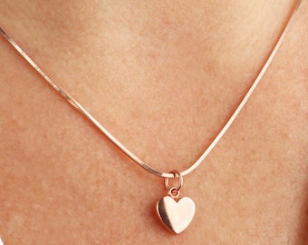 Rose Gold Snake Chain Necklace with rose gold heart, Rose Gold Snake Necklace, rose gold jewelry, rose gold chain necklace, gift for mom