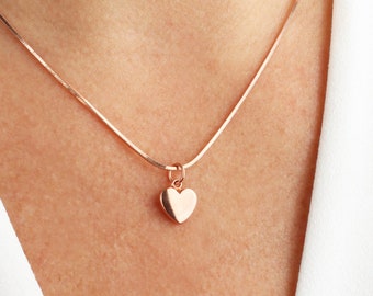 Rose Gold Snake Chain Necklace with rose gold heart, Rose Gold Snake Necklace, rose gold jewelry, rose gold chain necklace, gift for her