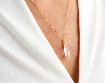 Clarity Quartz gold chain necklace, quartz pendant necklace, gold necklace, gold layering necklaces, 14K gold filled chain, gift for her
