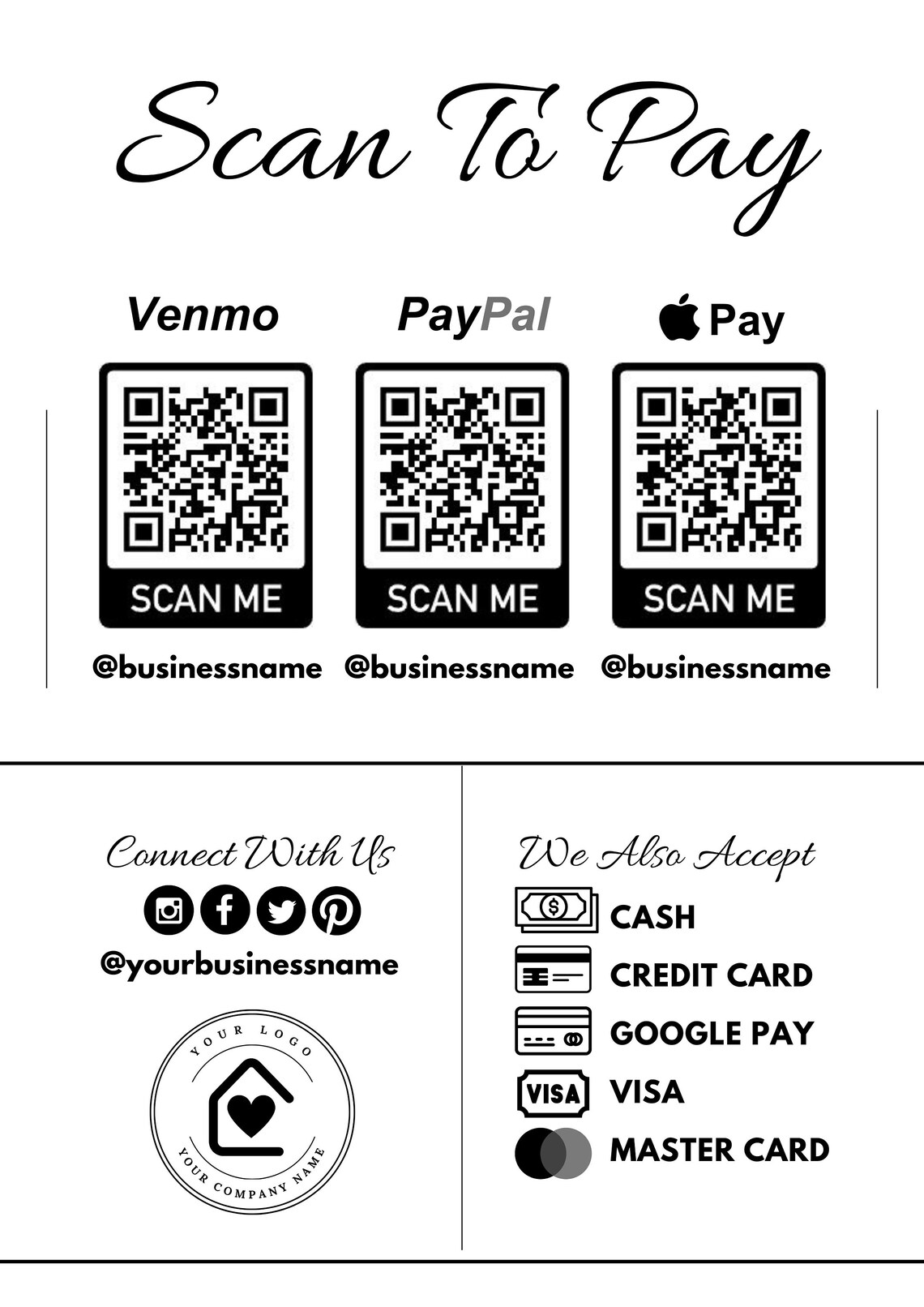 Editable Scan to Pay Card QR Code Sign Template Editable Etsy