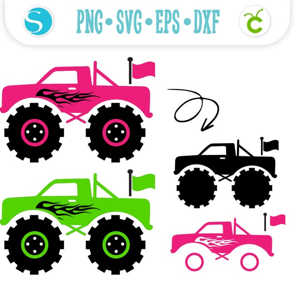 Monster Truck SVG Vector Cricut, Monster Truck cut vector Monster Car SVG for Cricut, Monster Truck Set Monster Truck PNG Truck Silhouette