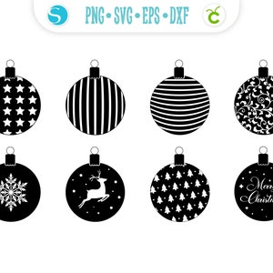 Conjunto de bolas de natal svg, ornamento decorativo de natal cortado a laser bauble svg conjunto de brinquedos de natal svg crianças designs de brinquedos coloridos
