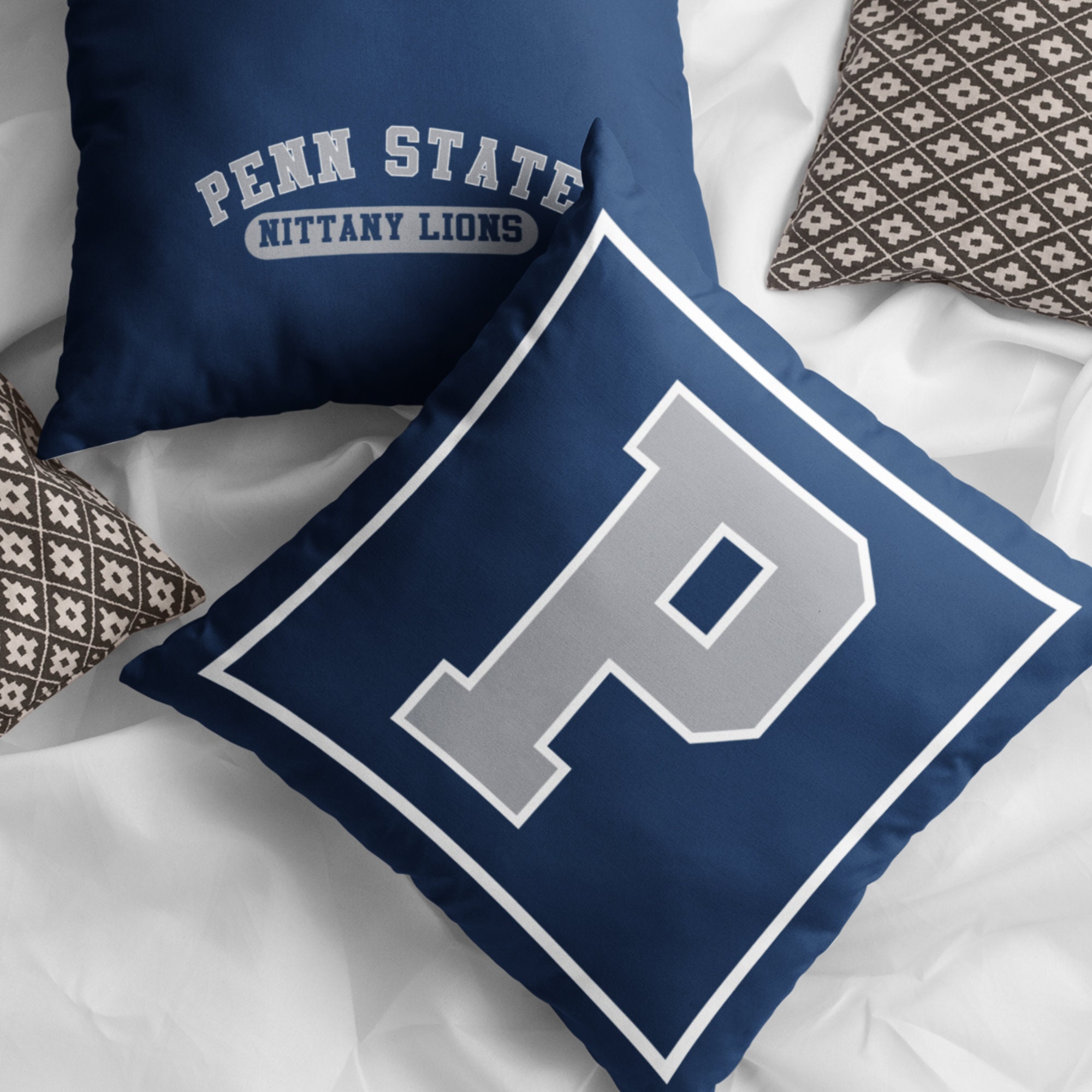 Penn State University Colors Monogram Pillow Cover, Personalized Pillow