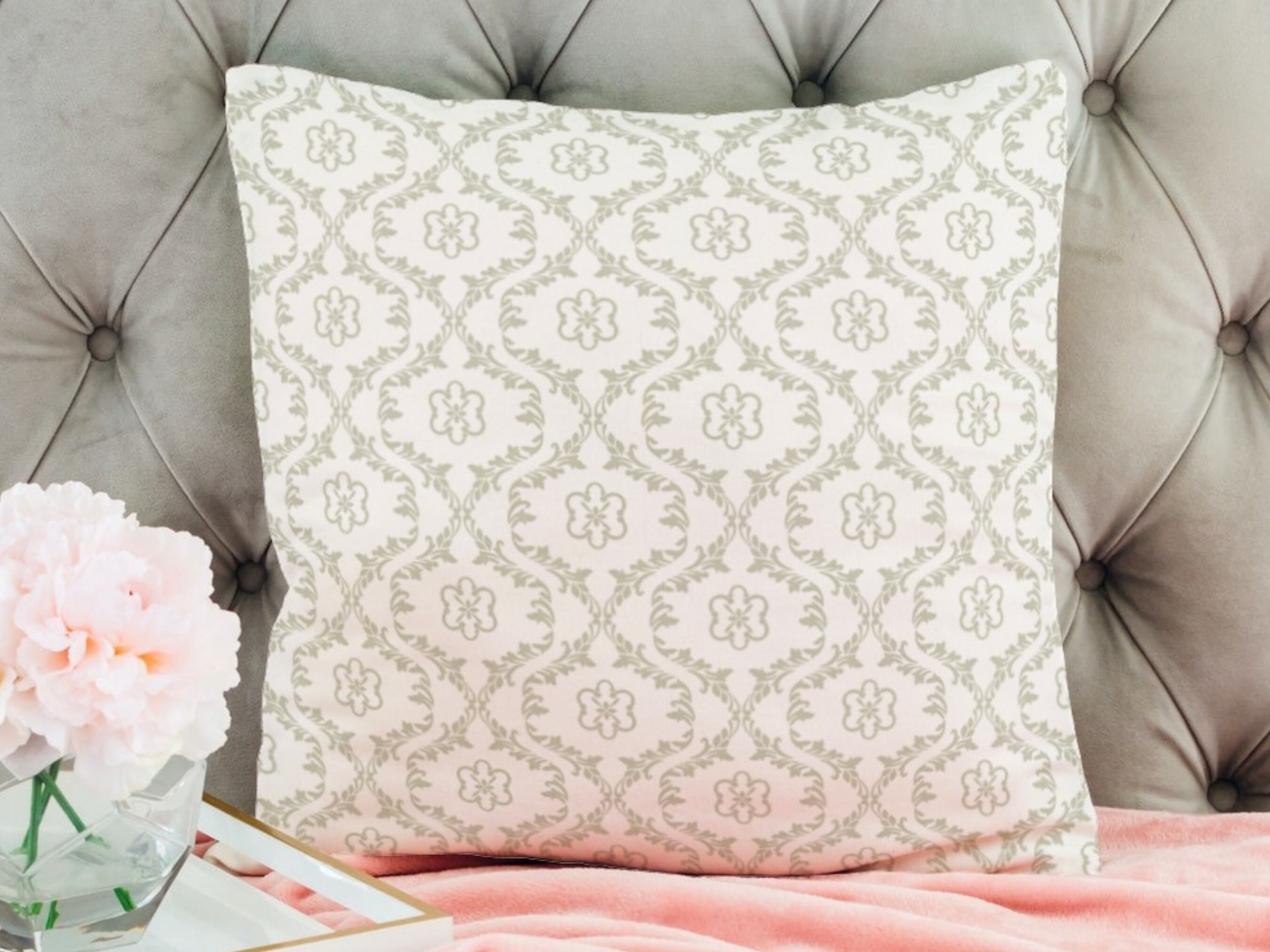 Creme Damask Throw Pillow Cover Neutral 