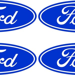 May include: Four blue oval stickers with the word "Ford" in white script. The stickers are arranged in a two-by-two grid, each featuring the iconic Ford logo.