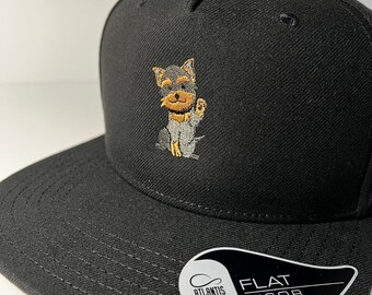 Embroidered Yorkie Puppy Hat, Custom Name Trucker Cap