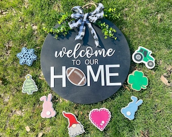 Welcome Sign with Interchangeable Icons | Interchangeable Door Hanger | Front Door Decor