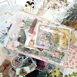 The 50 pcs Plants, butterfly, rabbit, mushroom, and bird   random Junk journal ephemera (random)
