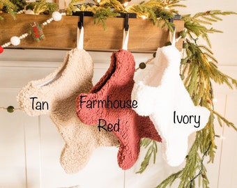 Fleece Dog Bone Stocking, Tan, Red and Ivory, Christmas/Holiday