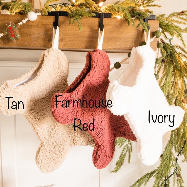 Fleece Dog Bone Stocking, Tan, Red and Ivory, Christmas/Holiday