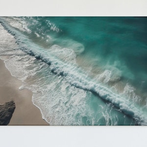 Ocean Print, Beach Aerial View, Waves Printable Art, Abstract Wall Art, Surf, Sea Poster, Digital Download, Blue Coastal Print, Beach