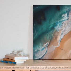 Ocean Print, Beach Aerial View, Waves Printable Art, Abstract Wall Art, Surf, Sea Poster, Digital Download, Blue Coastal Print, Beach