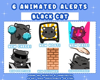 ALERTAS DE GATO PRETO | 6 alertas exclusivos de gatos | Alertas animados do Twitch | Alerta de gato | Alerta fofo | Alerta animado