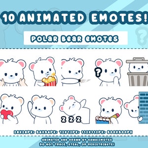 POLAR BEAR EMOTES | Animated and Static Bear Emotes | Cute Bear Emotes | Twitch Emote | Stream Emote | Discord Emote | Set 1 | Wave | Heart