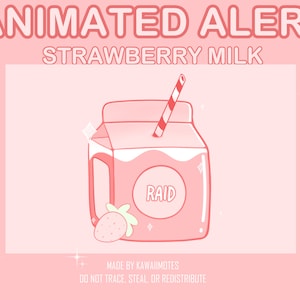 STRAWBERRY MILK ALERT | Twitch Alert | Cute Alert | Pink | Animated Alert | Pastel Pink | Milk Alert