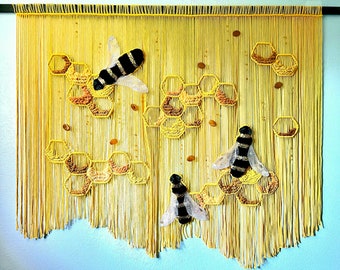 Honeybee, large macrame, wall hanging, fiber art, bee, honey, boho decor, modern tapestry, office, gift, statement, Reiki, energy