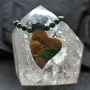 African Jadeite Heart Shaped Focal Pendant Beaded Necklace