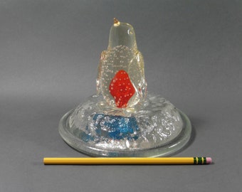 Glass Penguin Red Heart Art Sculpture