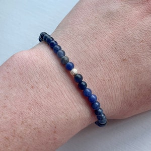 Sodalite Bracelet, Mini Gemstone Bracelet, Crystal Healing Bracelet, Blue Dainty Jewellery, Calming, Self-Intuition, Speak Truth image 6
