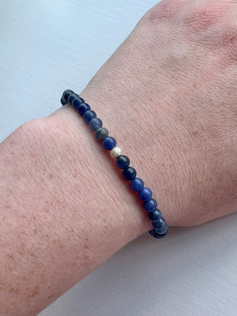 Sodalite Bracelet, Mini Gemstone Bracelet, Crystal Healing Bracelet, Blue Dainty Jewellery, Calming, Self-Intuition, Speak Truth image 6