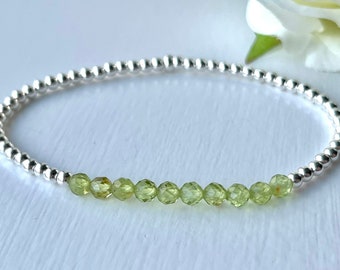 Sparkly Peridot Crystal Bracelet, Dainty Green Gemstone Jewellery, August Birthstone