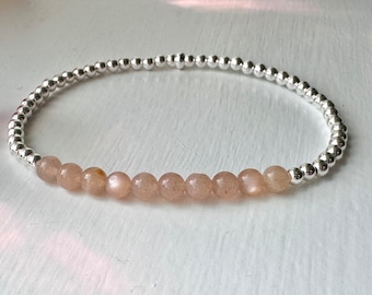 Sunstone Bracelet, Skinny Handmade Gemstone Bracelet, Mini Crystal Healing Stacking charm Bracelet, Joy and Confidence