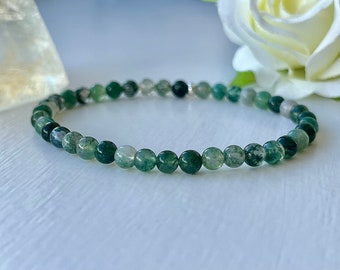 Moss Agate Bracelet, Green Crystal Healing Bracelet, Grounding and Protecting Energy