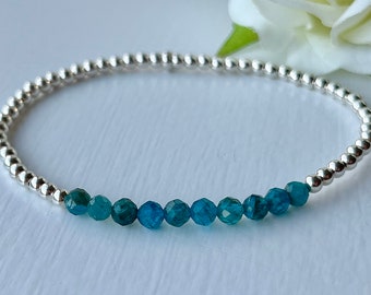 Apatite Bracelet, Dainty Blue Crystal Healing Bracelet, Weight Loss Metabolism Aid, Motivation Bracelet